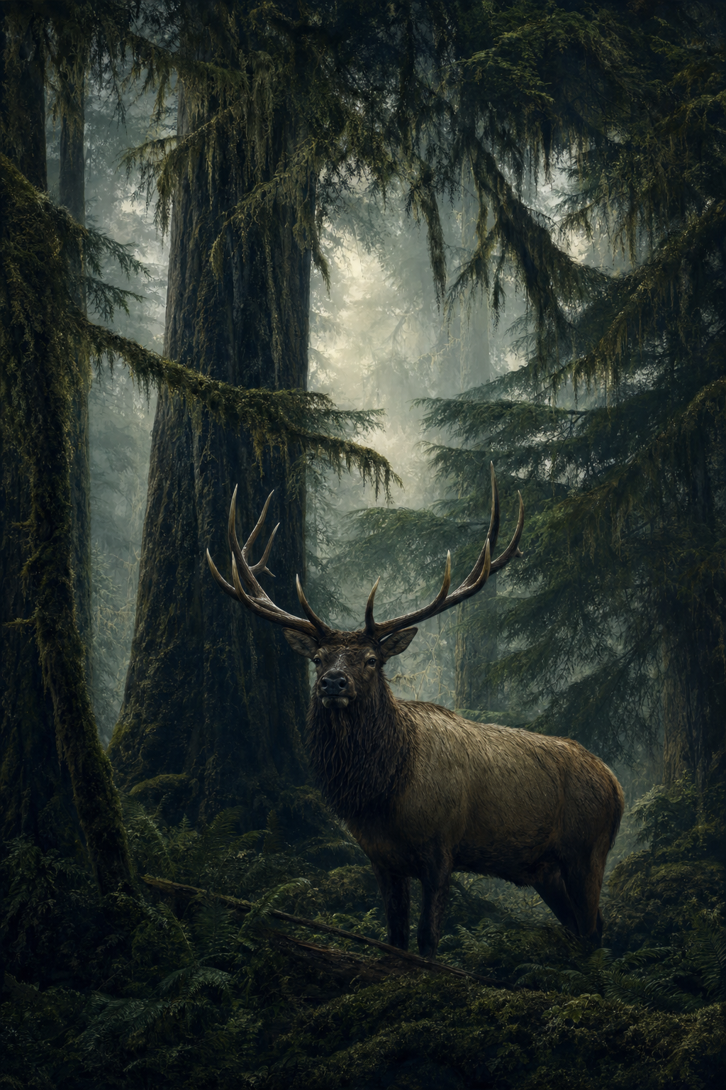 Roosevelt elk in old-growth temperate rainforest on Prince of Wales Island